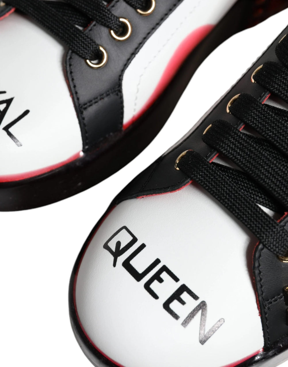 Dolce & Gabbana White Red Crystals Leather Portofino Sneakers Shoes - Sneakers