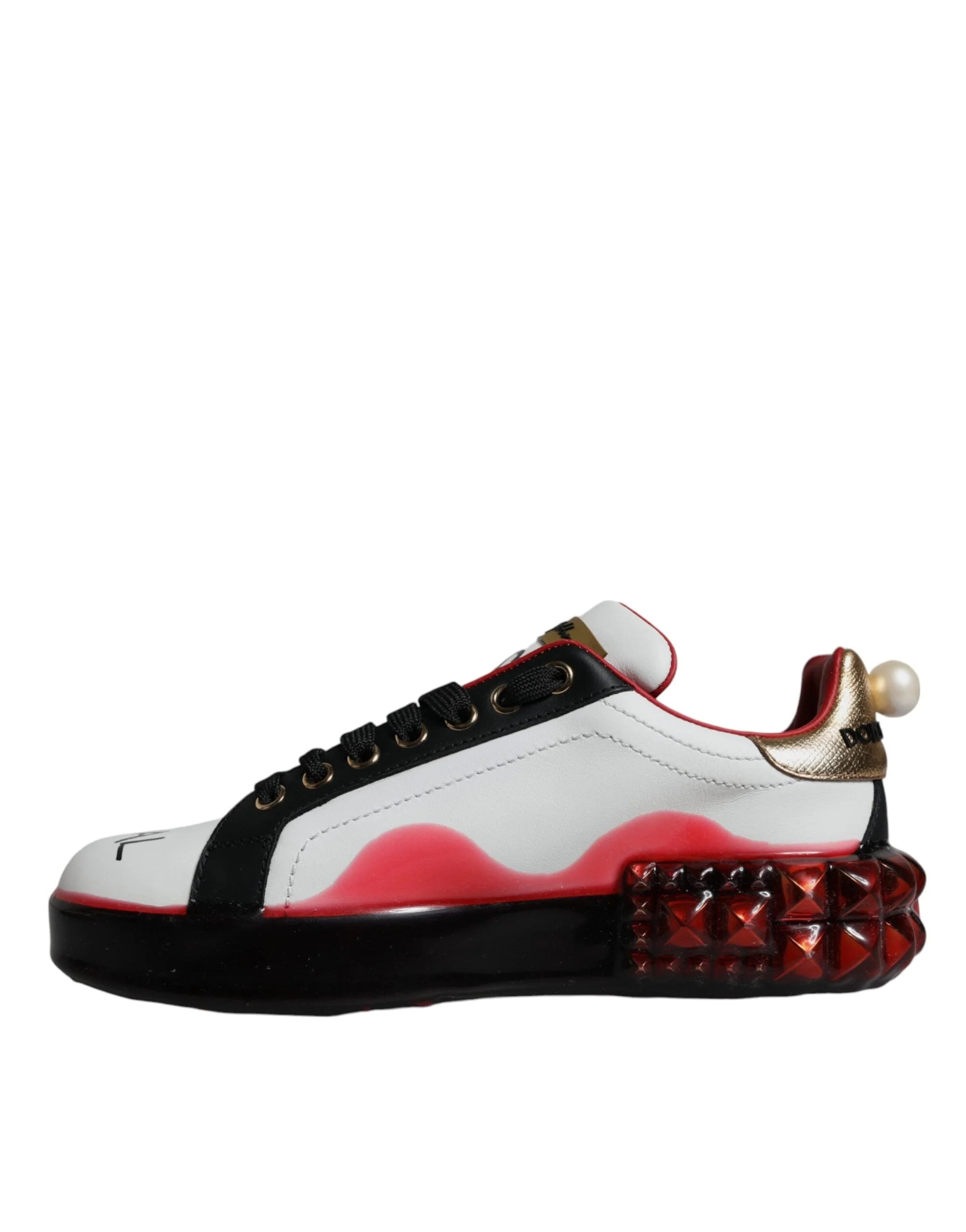 Dolce & Gabbana White Red Crystals Leather Portofino Sneakers Shoes - EU36.5/US6 - Sneakers
