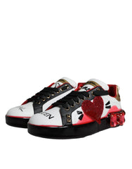 Dolce & Gabbana White Red Crystals Leather Portofino Sneakers Shoes - EU36.5/US6