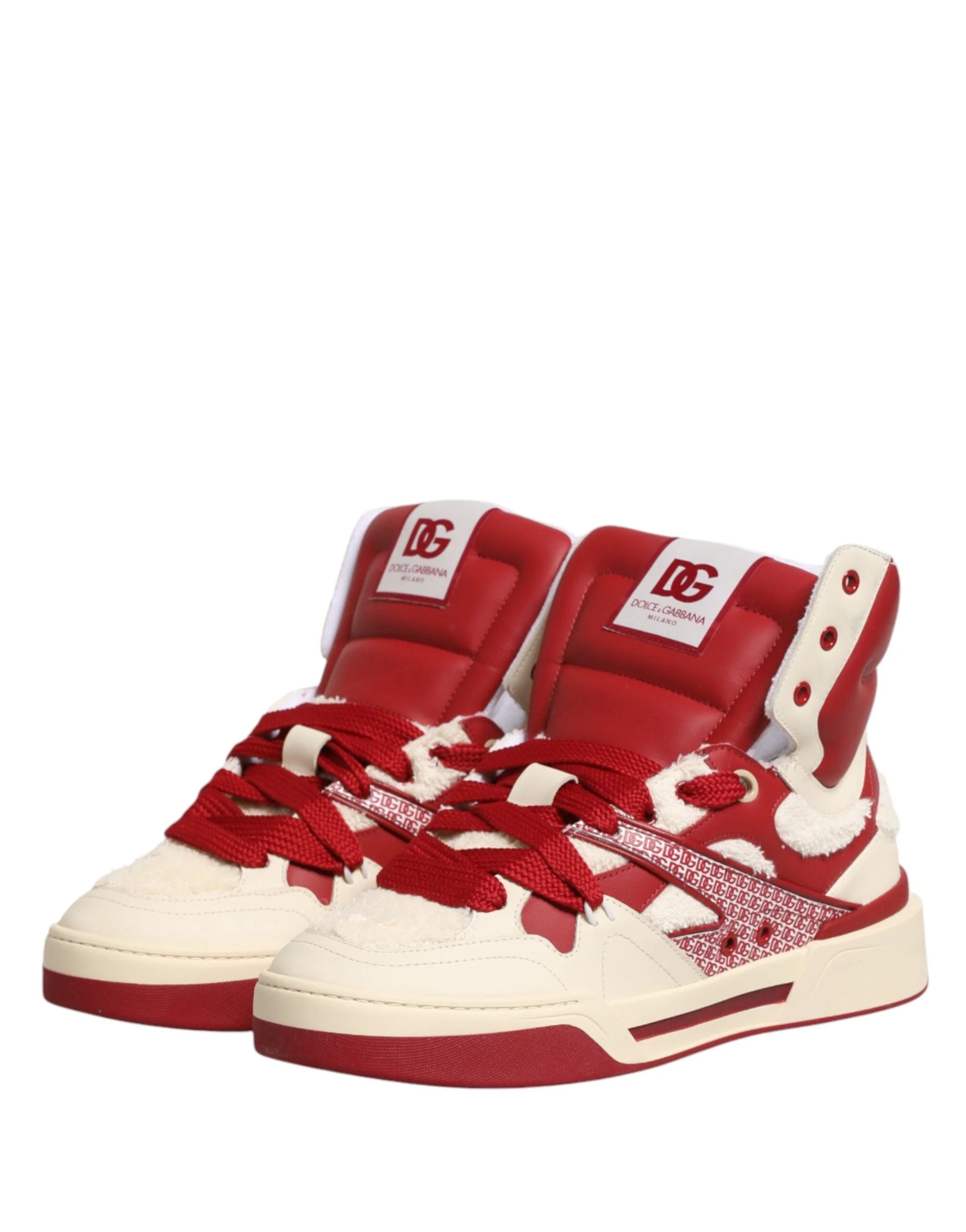Dolce & Gabbana White Red Custom 2.Zero High Top Men Sneakers Shoes - EU44/US11