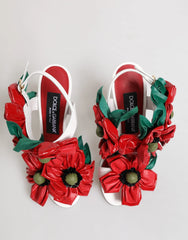 Dolce & Gabbana White Red Floral Detailing Sandals Shoes - Sandals