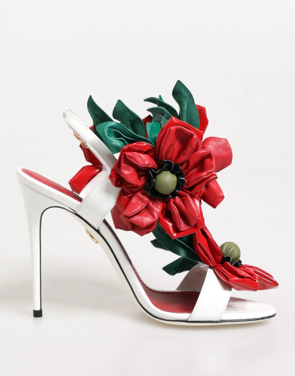 Dolce & Gabbana White Red Floral Detailing Sandals Shoes - Sandals