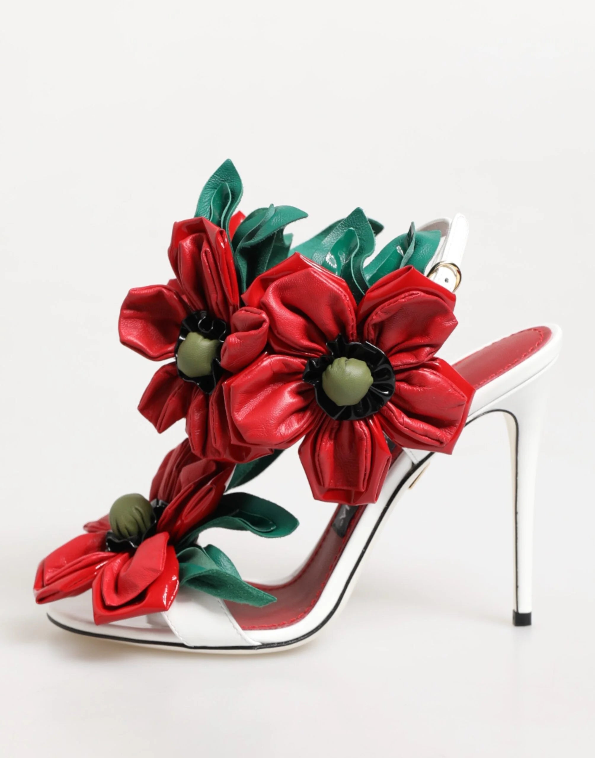 Dolce & Gabbana White Red Floral Detailing Sandals Shoes - EU35.5/US5
