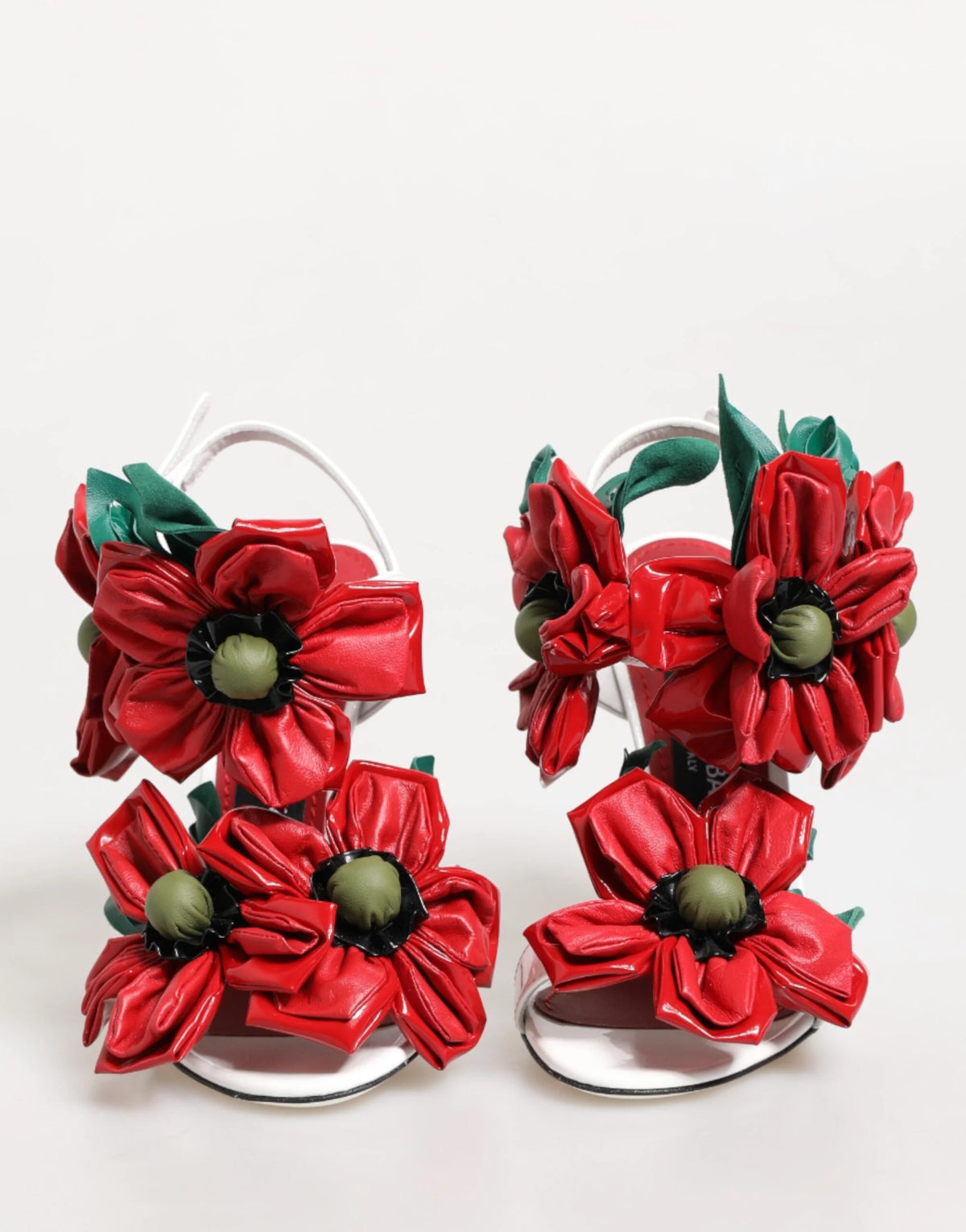 Dolce & Gabbana White Red Floral Detailing Sandals Shoes - EU35.5/US5