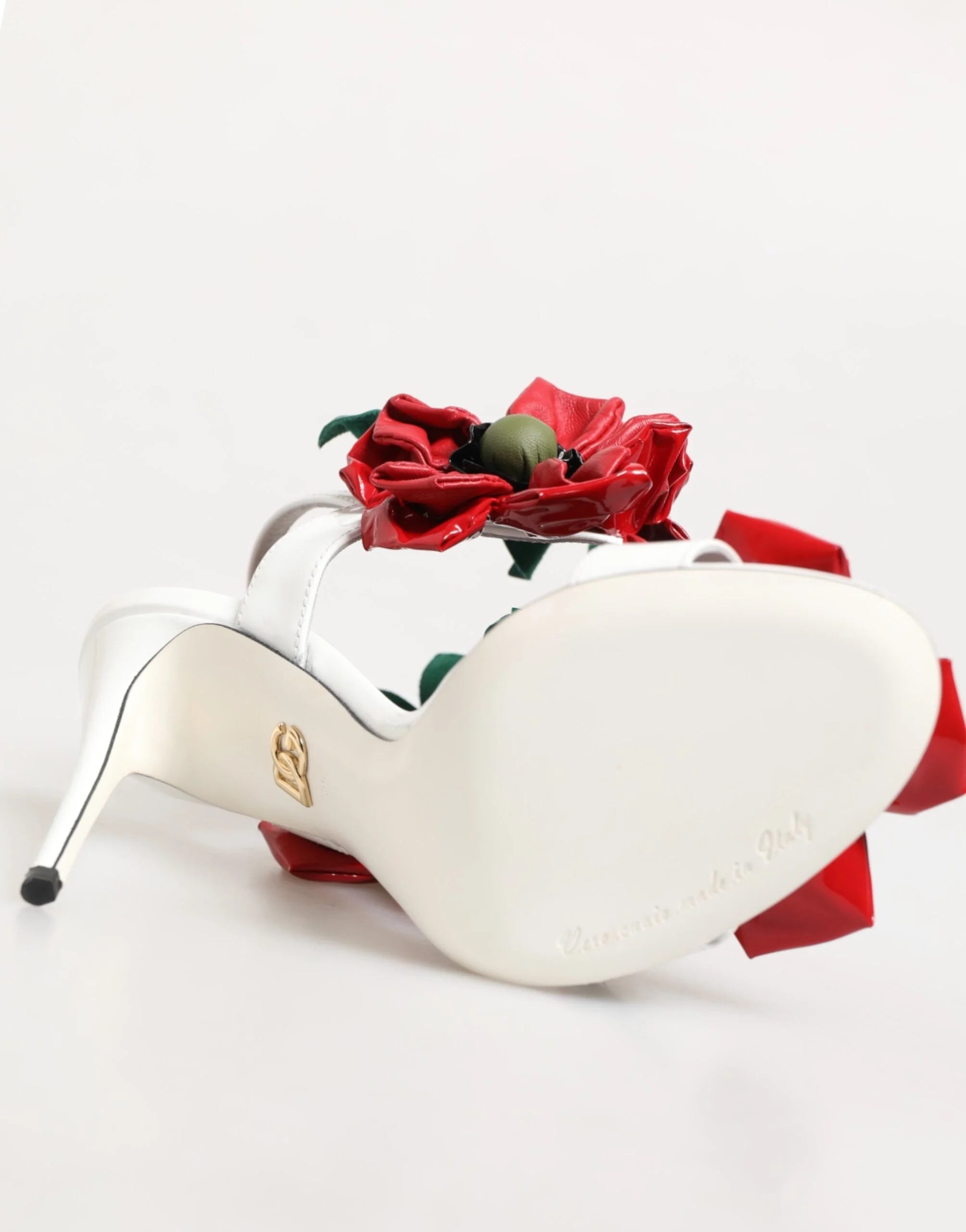 Dolce & Gabbana White Red Floral Detailing Sandals Shoes - EU35.5/US5