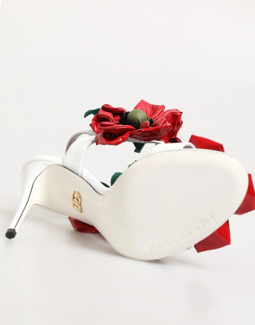 Dolce & Gabbana White Red Floral Detailing Sandals Shoes - EU35.5/US5
