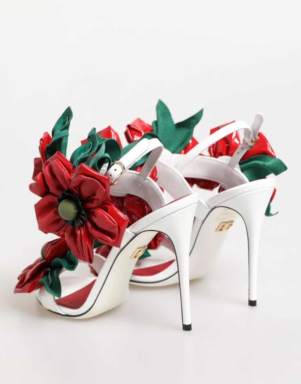 Dolce & Gabbana White Red Floral Detailing Sandals Shoes - EU35.5/US5