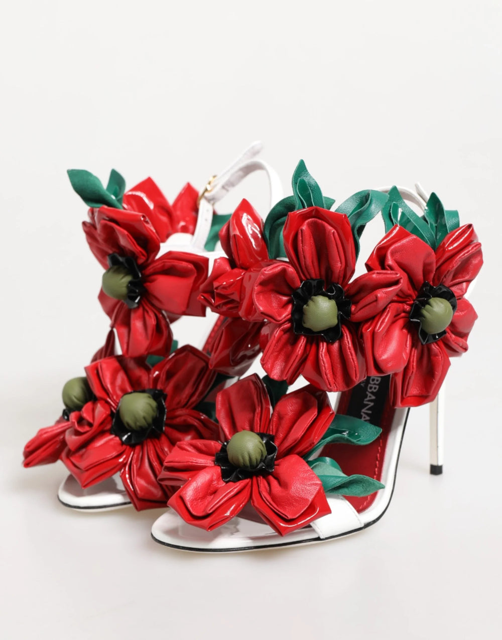 Dolce & Gabbana White Red Floral Detailing Sandals Shoes - EU35.5/US5