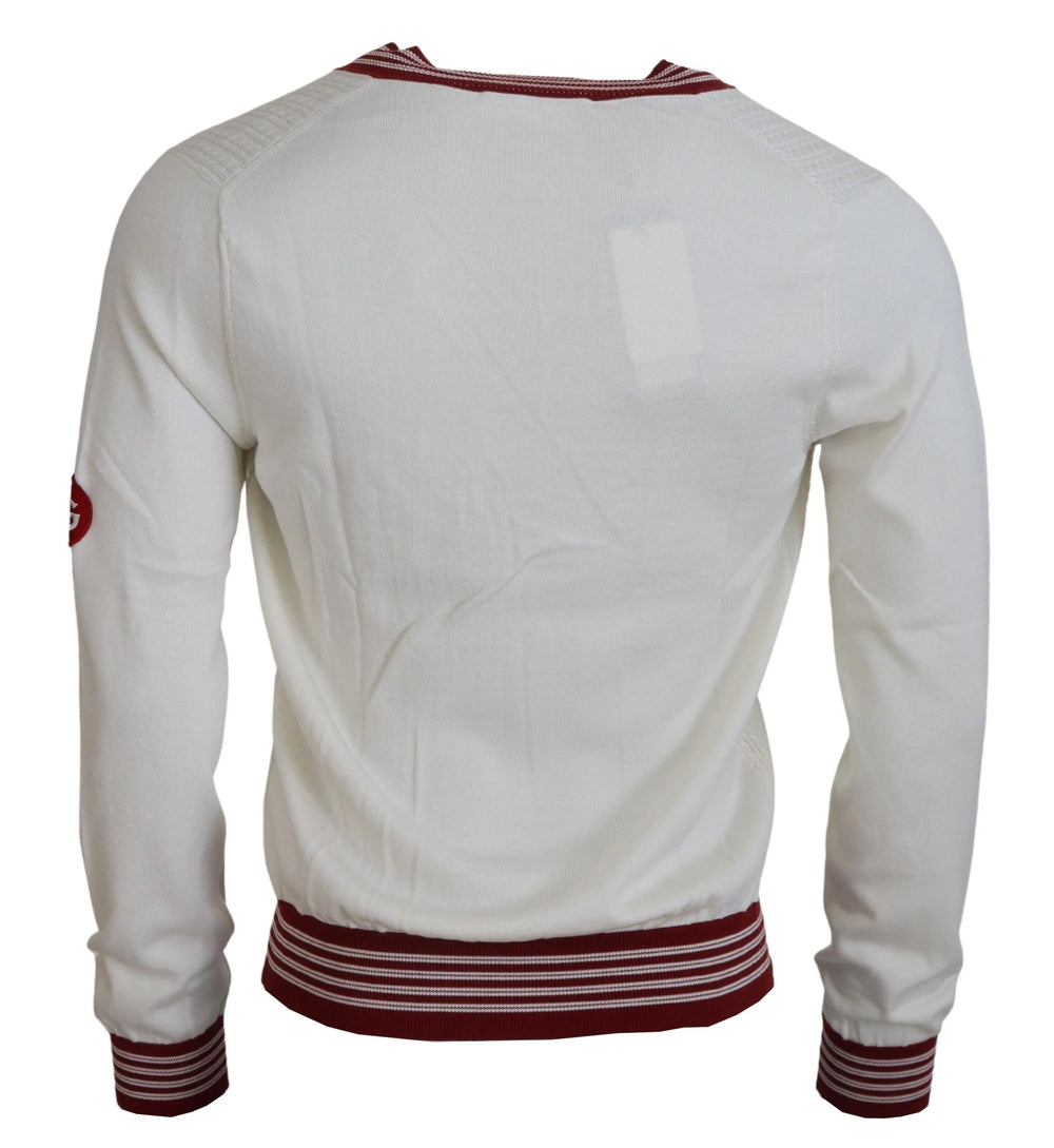Dolce & Gabbana White Red Knitted V-neck Pullover Sweater - IT46 | S - Sweaters