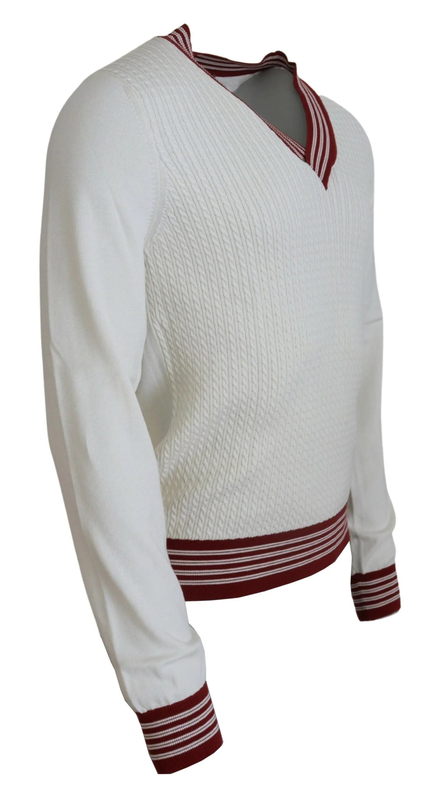 Dolce & Gabbana White Red Knitted V-neck Pullover Sweater - IT46 | S - Sweaters