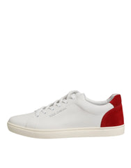 Dolce & Gabbana White Red Leather Low Top Men Sneakers Shoes - Sneakers