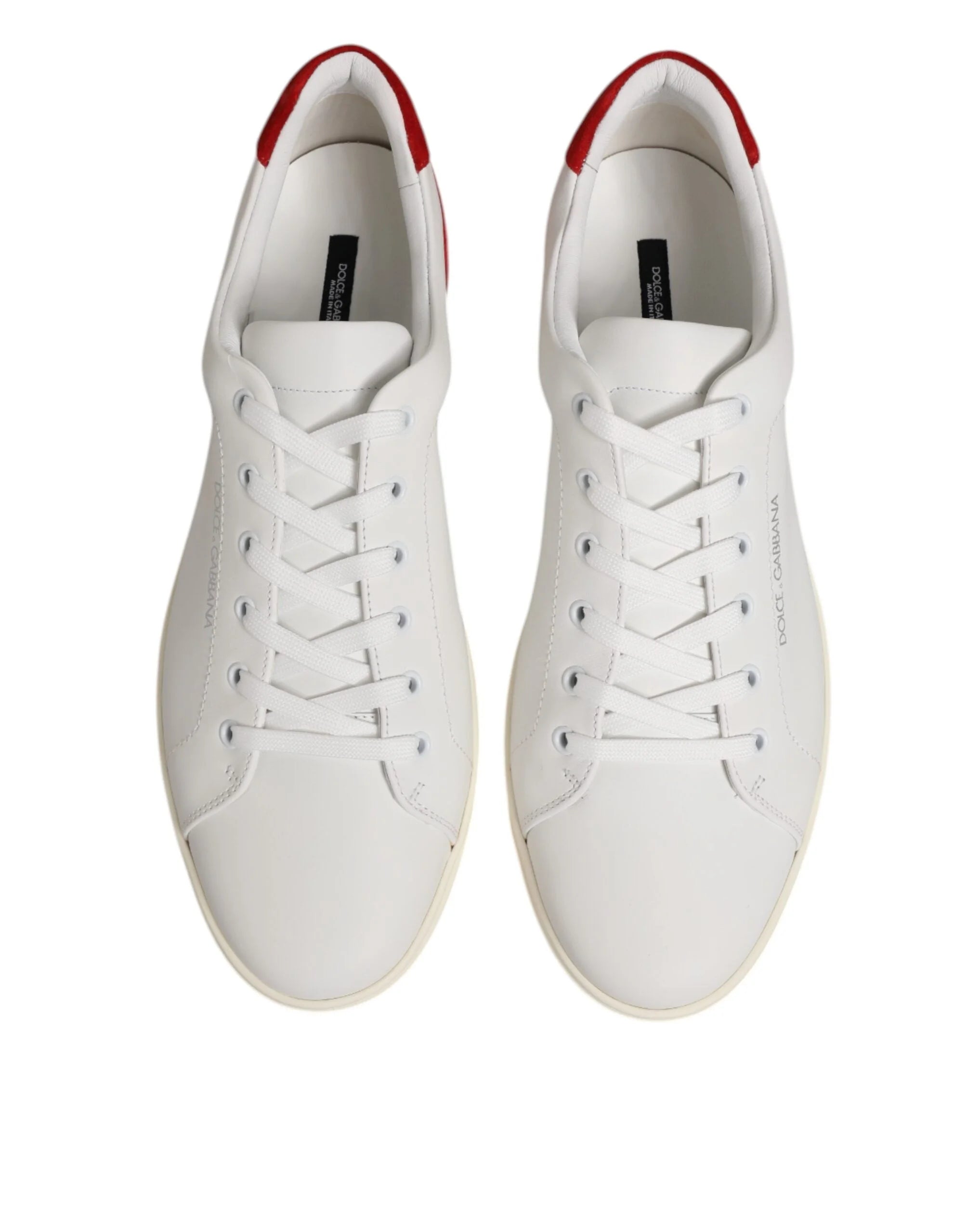 Dolce & Gabbana White Red Leather Low Top Men Sneakers Shoes - Sneakers