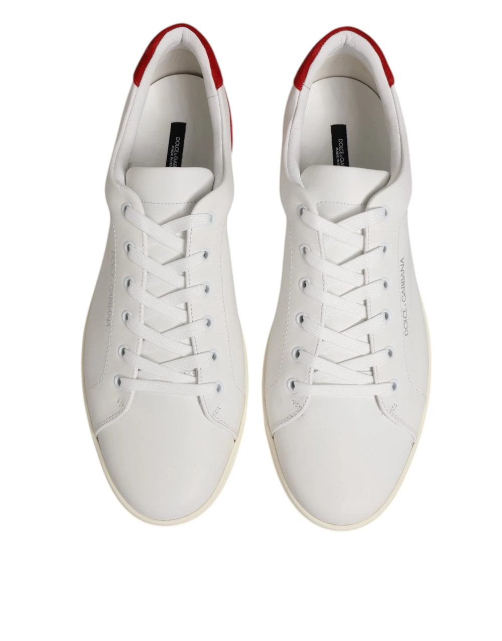 Dolce & Gabbana White Red Leather Low Top Men Sneakers Shoes - Sneakers