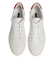 Dolce & Gabbana White Red Leather Low Top Men Sneakers Shoes - Sneakers