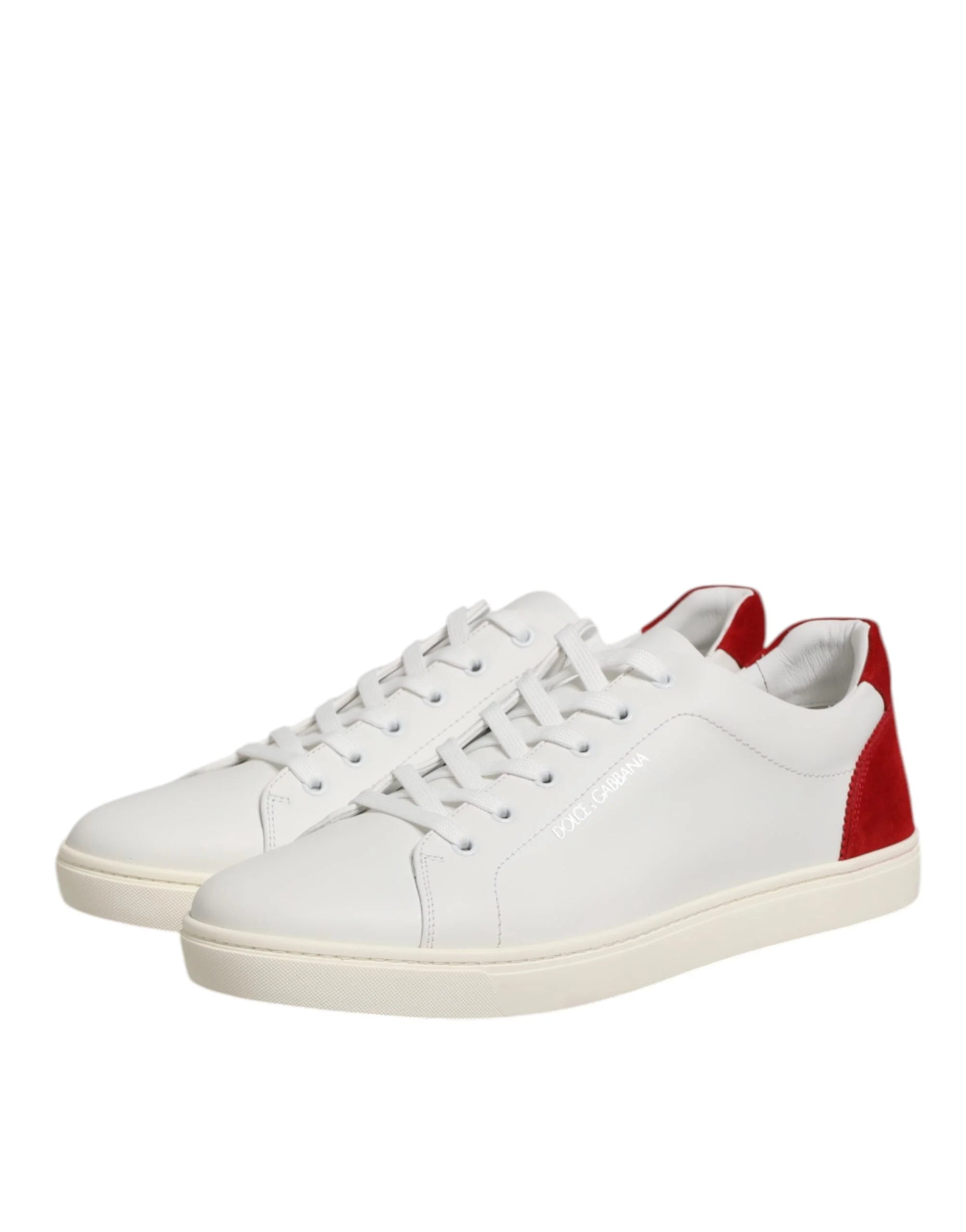 Dolce & Gabbana White Red Leather Low Top Men Sneakers Shoes - Sneakers