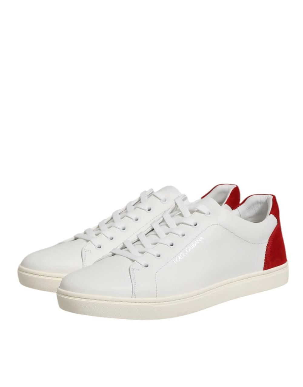 Dolce & Gabbana White Red Leather Low Top Men Sneakers Shoes - Sneakers