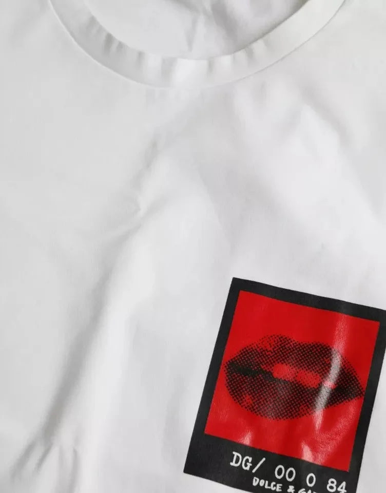 Dolce & Gabbana White Red Lips Print Cotton Men T-shirt - IT46 | S - T-Shirts