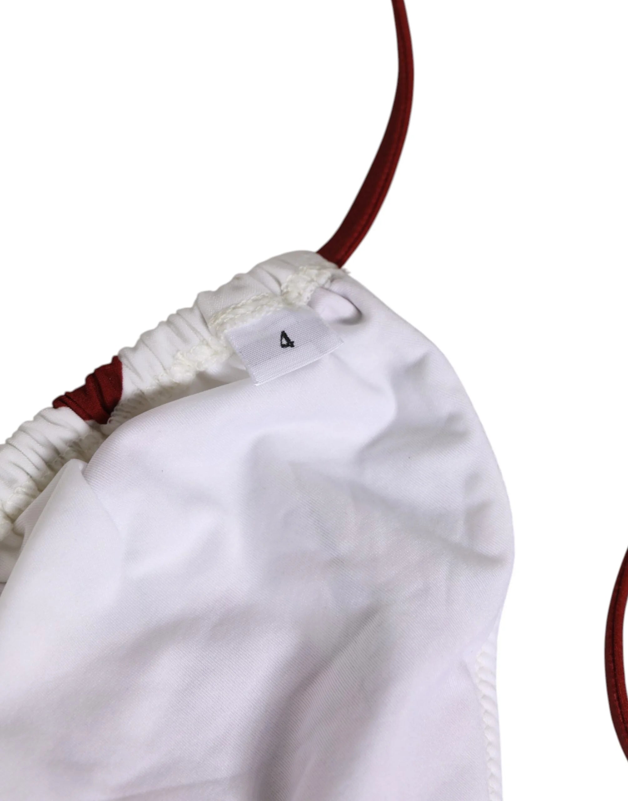 Dolce & Gabbana White Red Polka Dot Floral Print Triangle - IT4 | L - Swimwear Tops