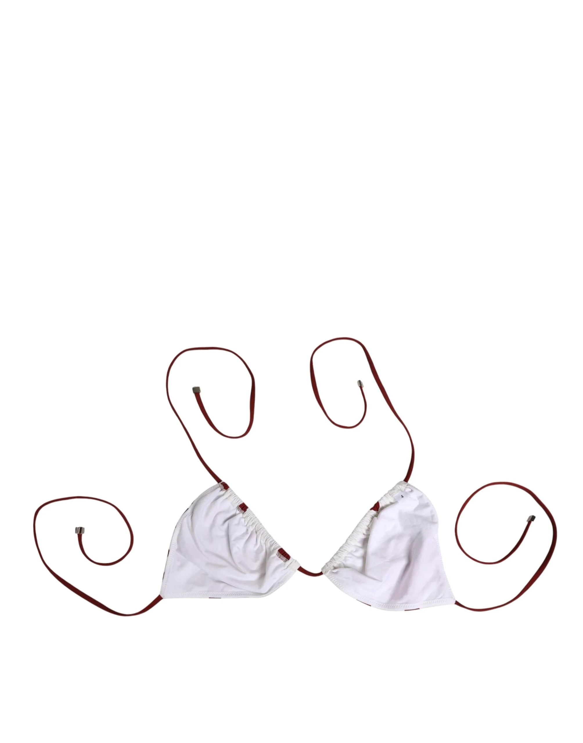 Dolce & Gabbana White Red Polka Dot Floral Print Triangle - IT4 | L - Swimwear Tops