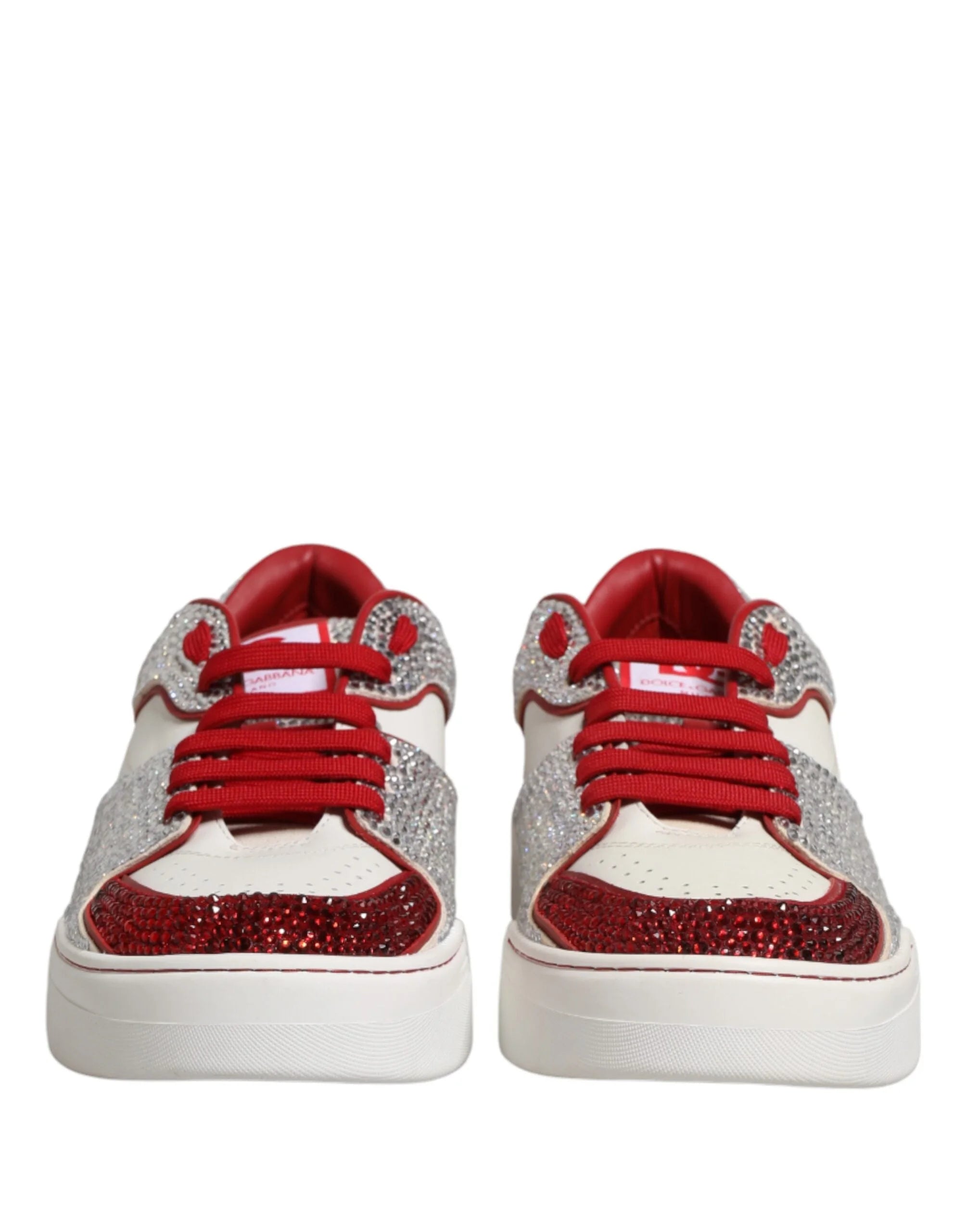 Dolce & Gabbana White Red Rhinestone Embellished Men Sneakers Shoes - EU44/US11