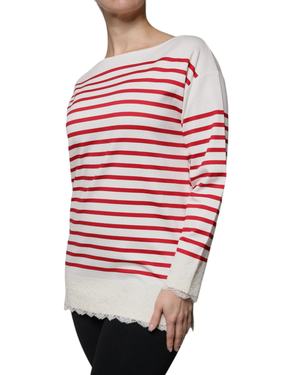 Dolce & Gabbana White Red Stripes Cotton Long Sleeves Top - Blouses