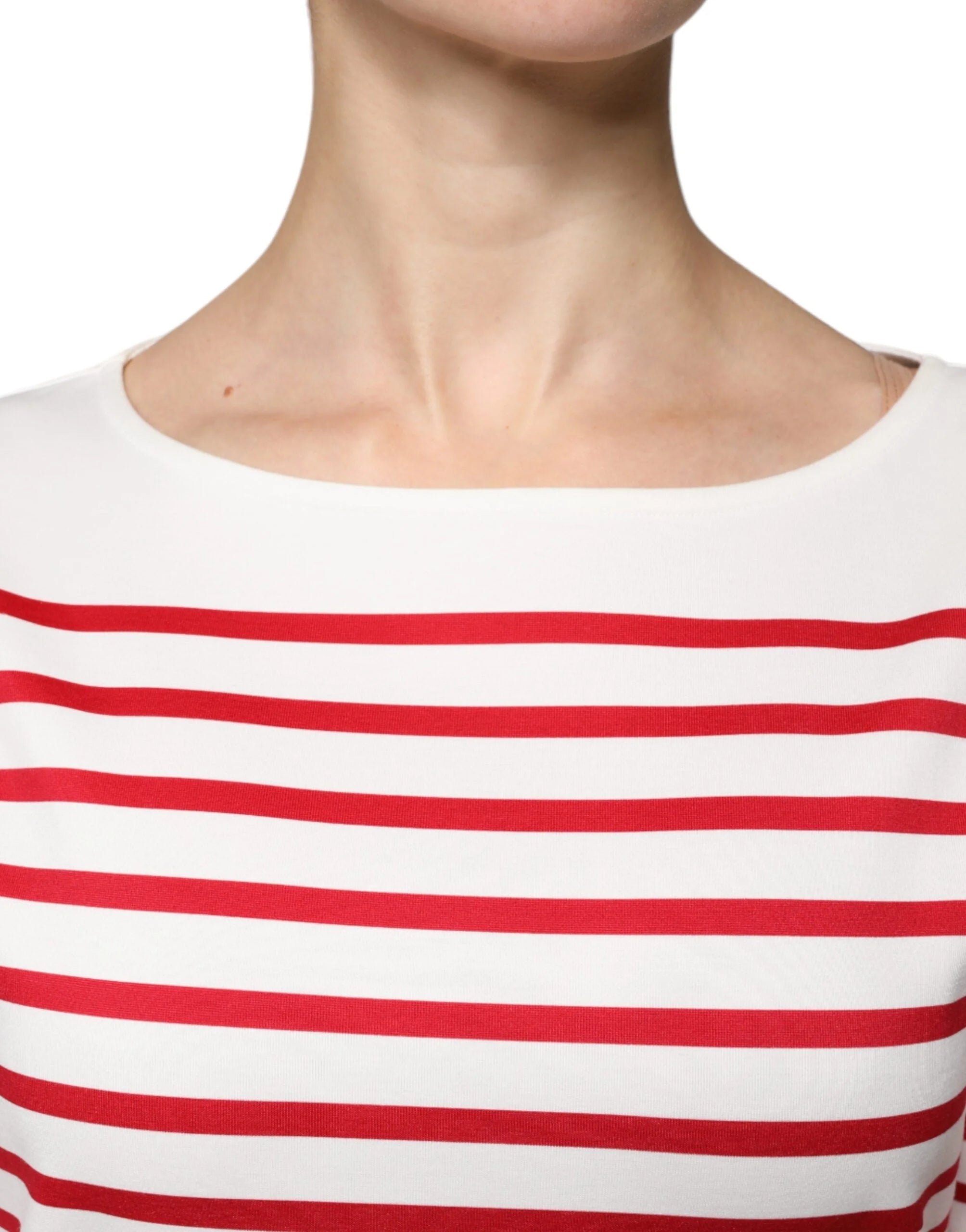 Dolce & Gabbana White Red Stripes Cotton Long Sleeves Top - Blouses