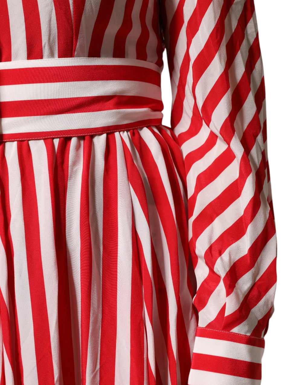 Dolce & Gabbana White Red Stripes Long Sleeves Midi Dress - Dresses