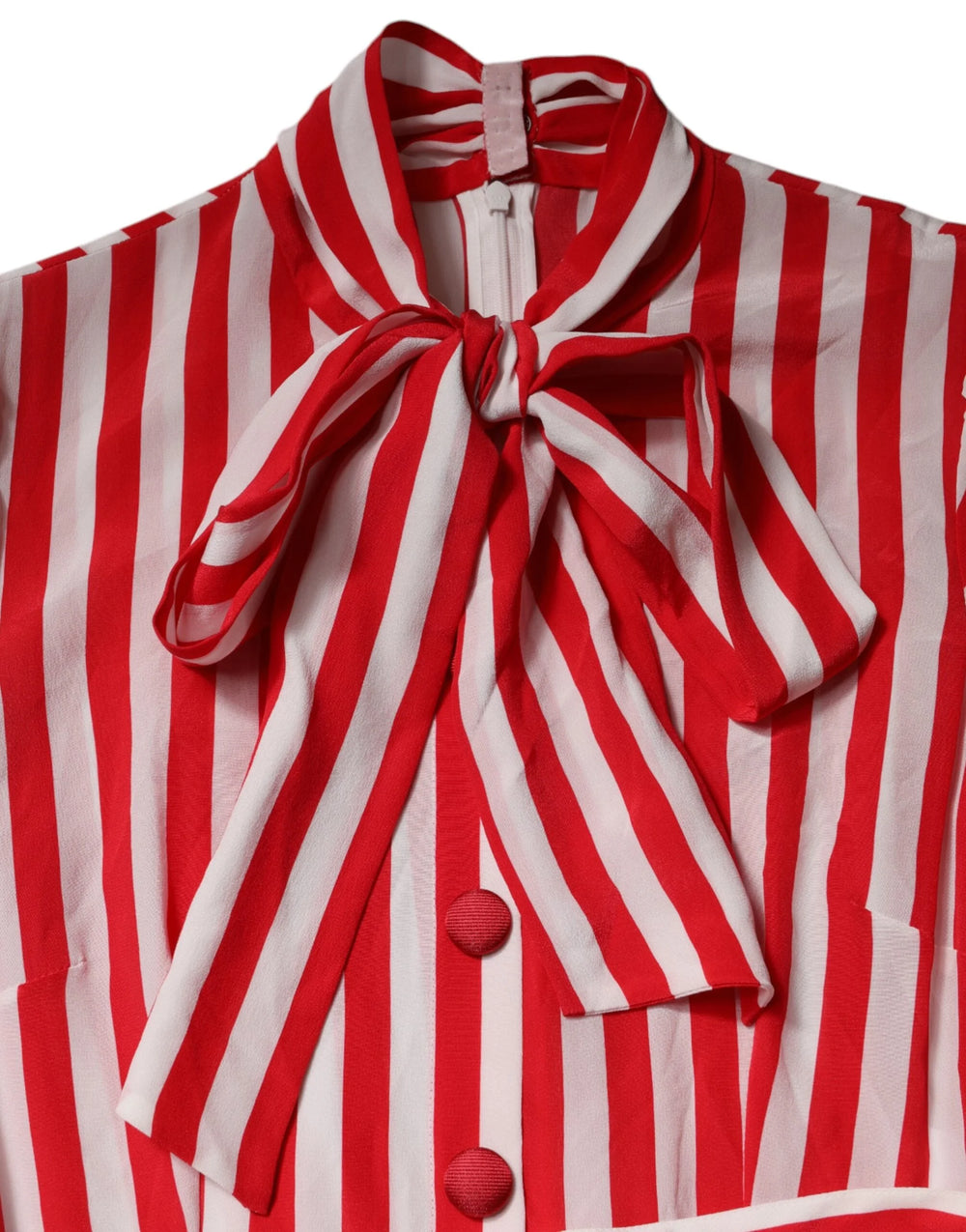 Dolce & Gabbana White Red Stripes Long Sleeves Midi Dress - Dresses