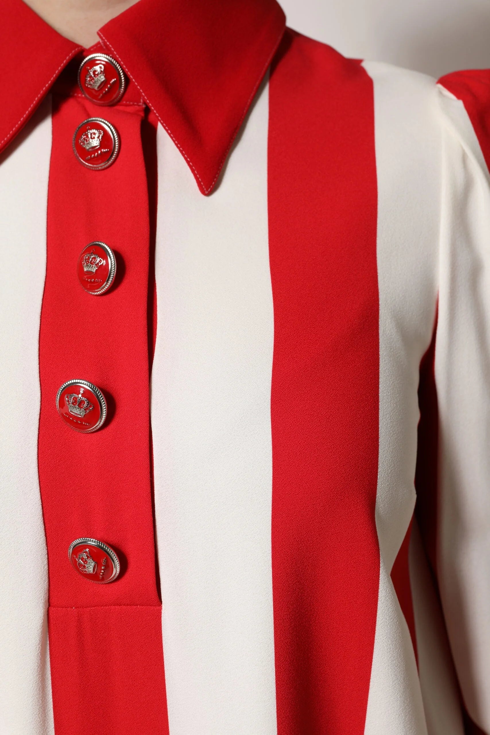 Dolce & Gabbana White Red Stripes Long Sleeves Mini Dress - Dresses