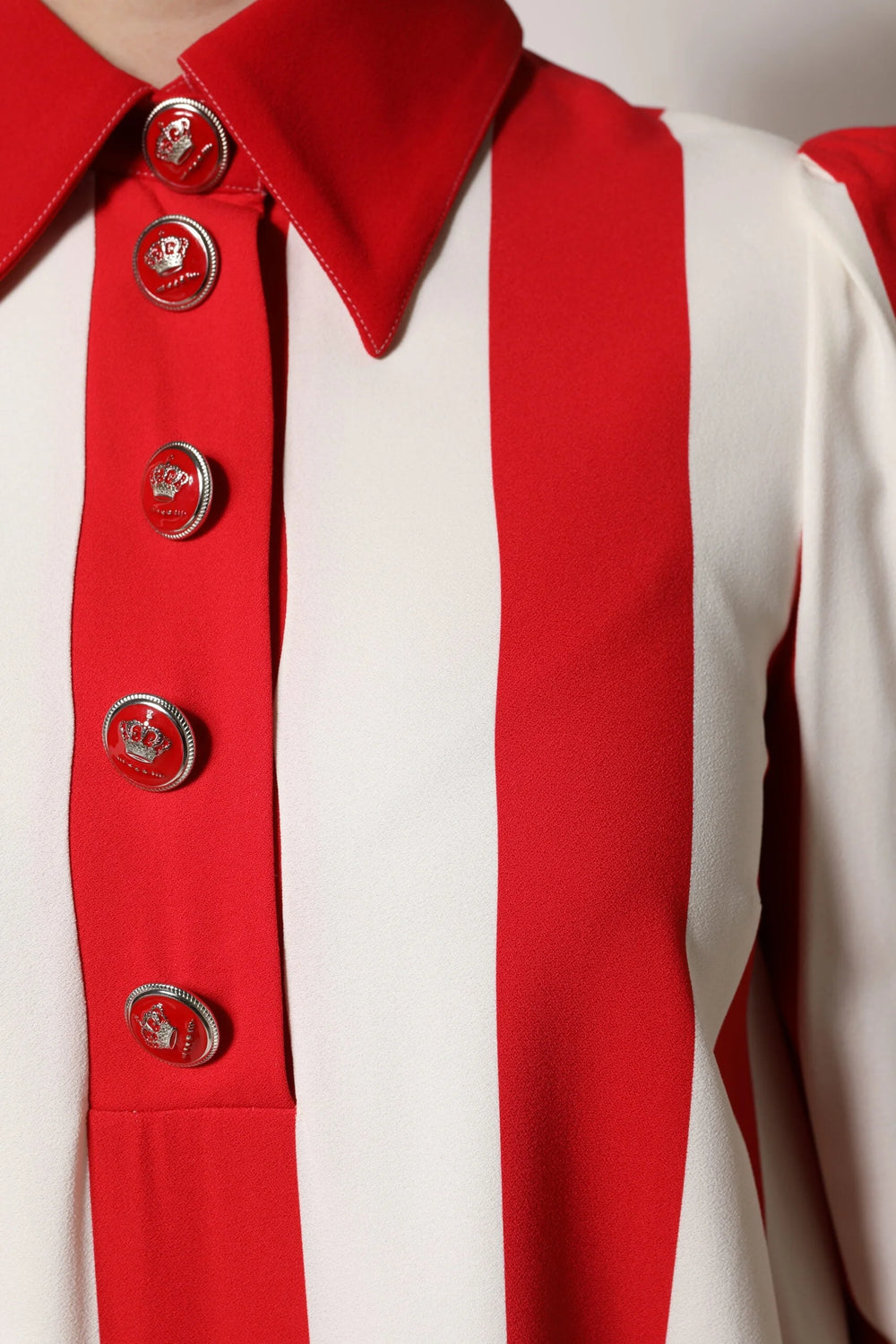 Dolce & Gabbana White Red Stripes Long Sleeves Mini Dress - Dresses