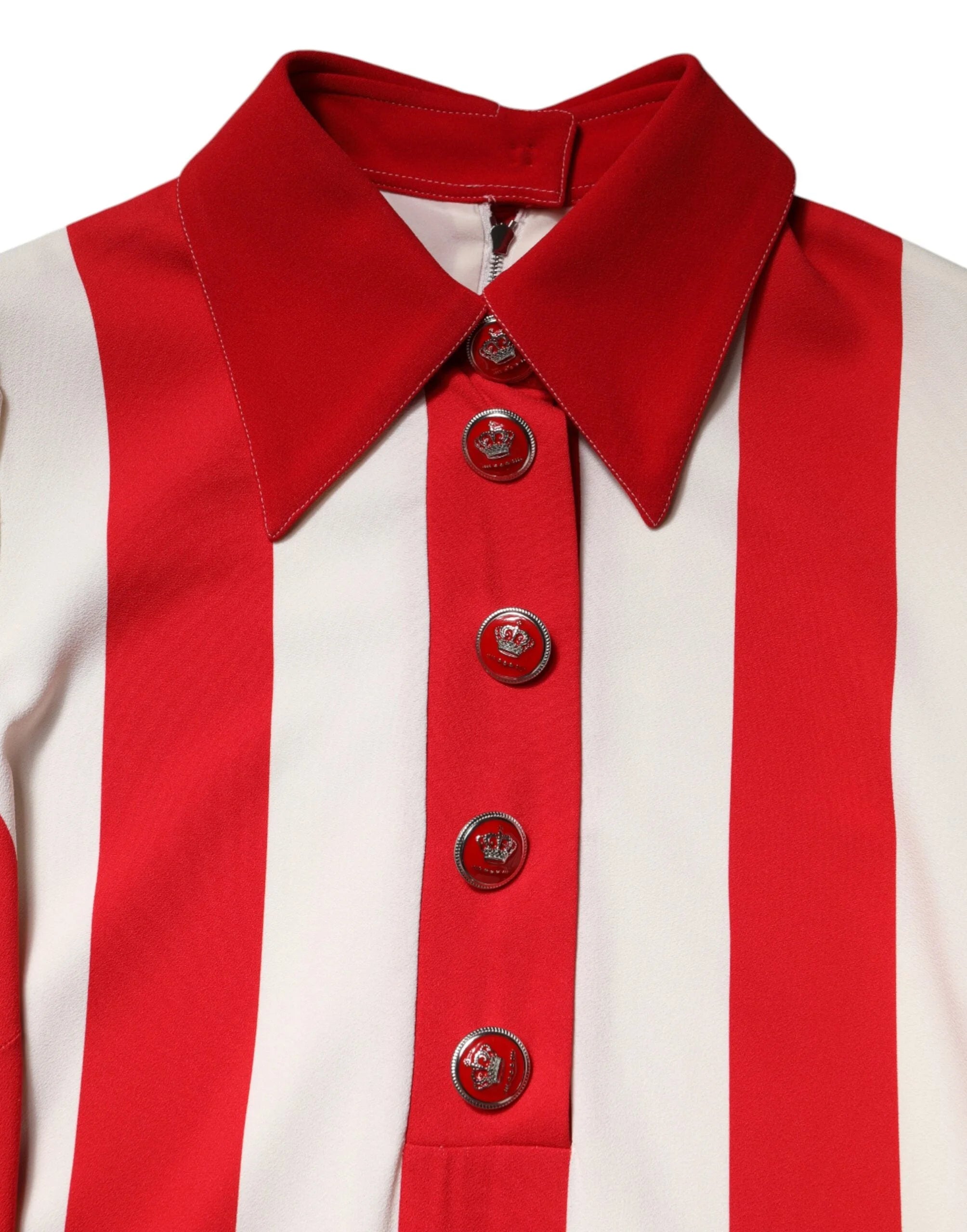 Dolce & Gabbana White Red Stripes Long Sleeves Mini Dress - Dresses