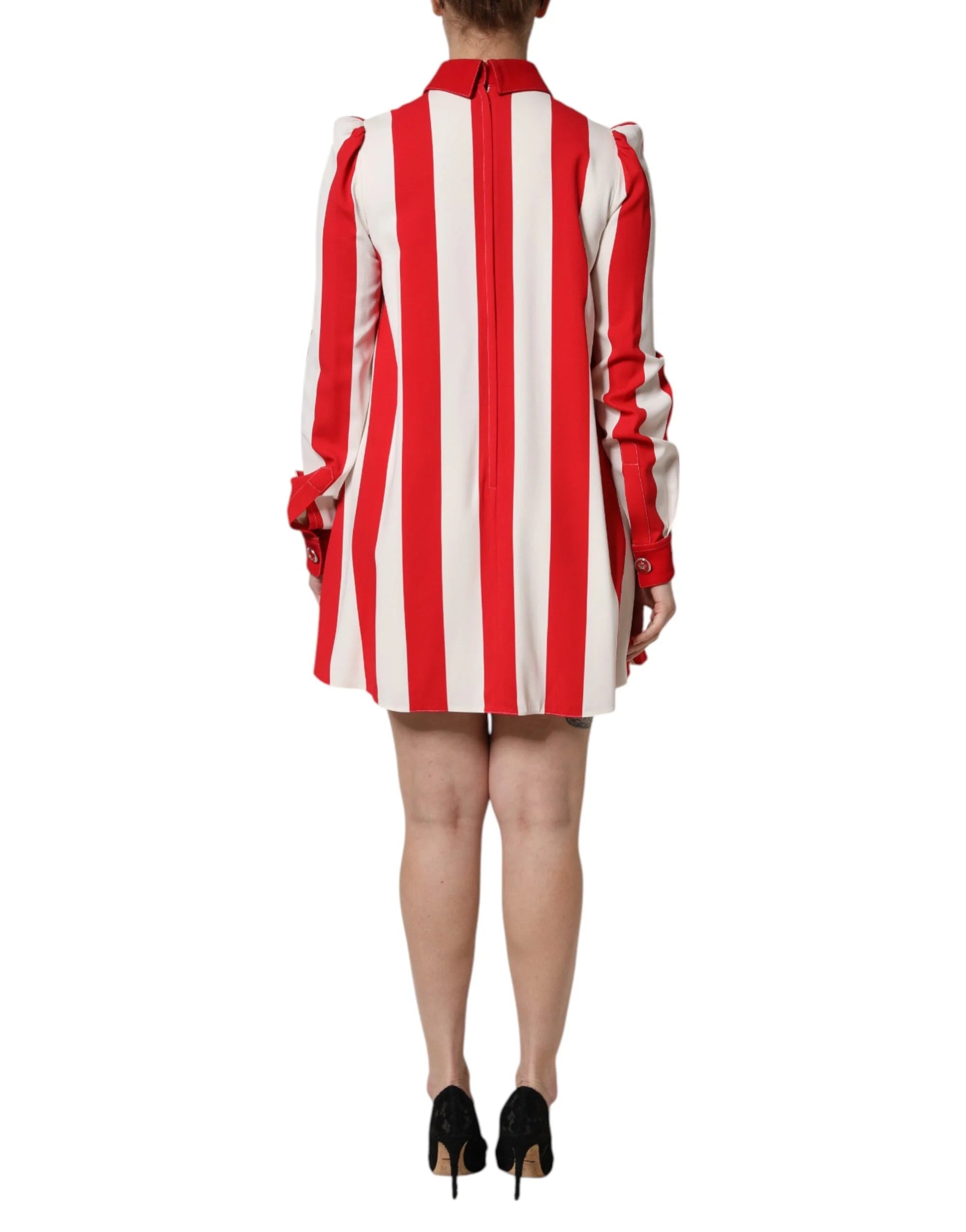 Dolce & Gabbana White Red Stripes Long Sleeves Mini Dress - Dresses