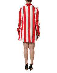 Dolce & Gabbana White Red Stripes Long Sleeves Mini Dress - Dresses