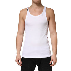 Dolce & Gabbana White Ribbed Cotton Sleeveless Tank Top T-shirt