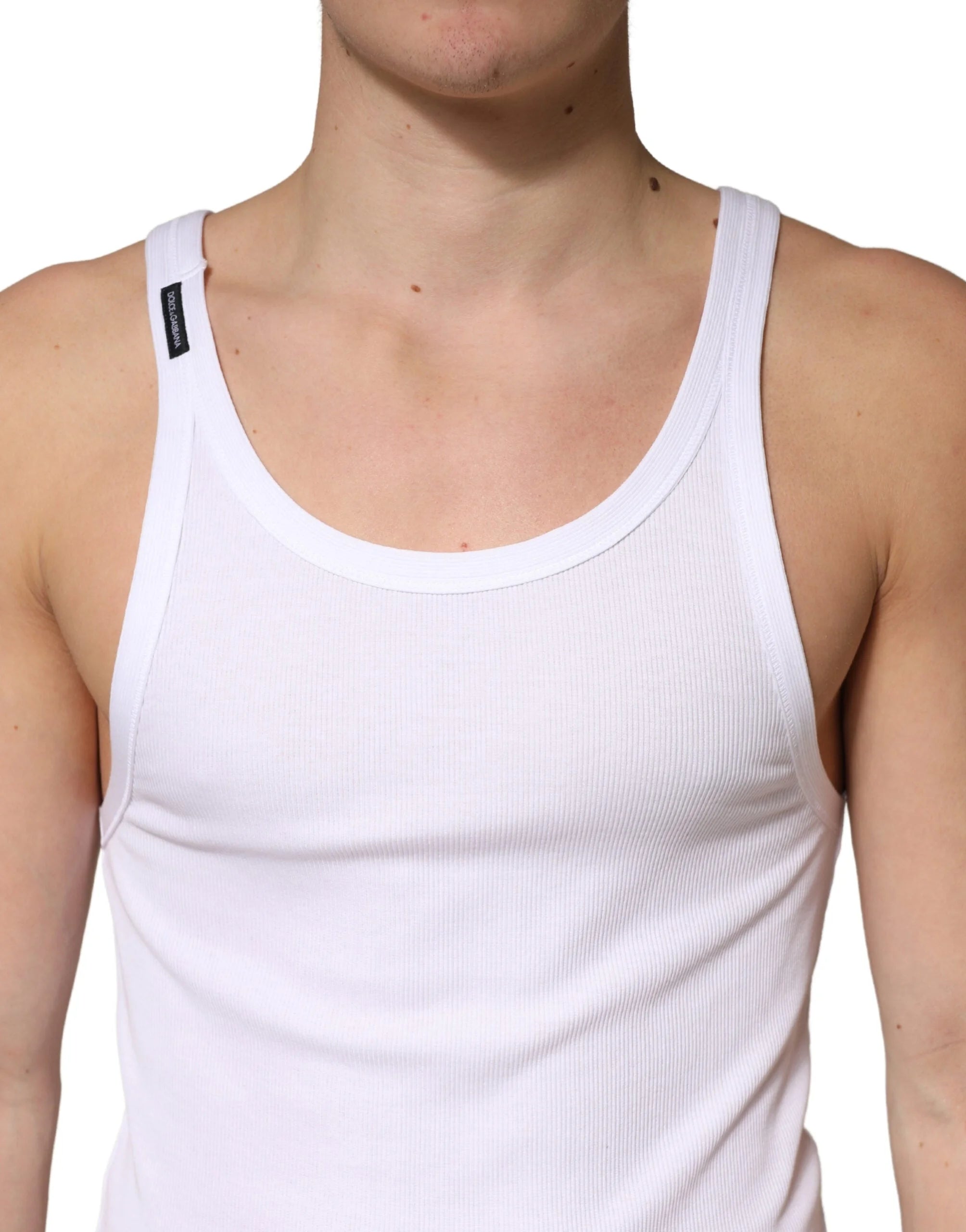 Dolce & Gabbana White Ribbed Cotton Sleeveless Tank Top T-shirt