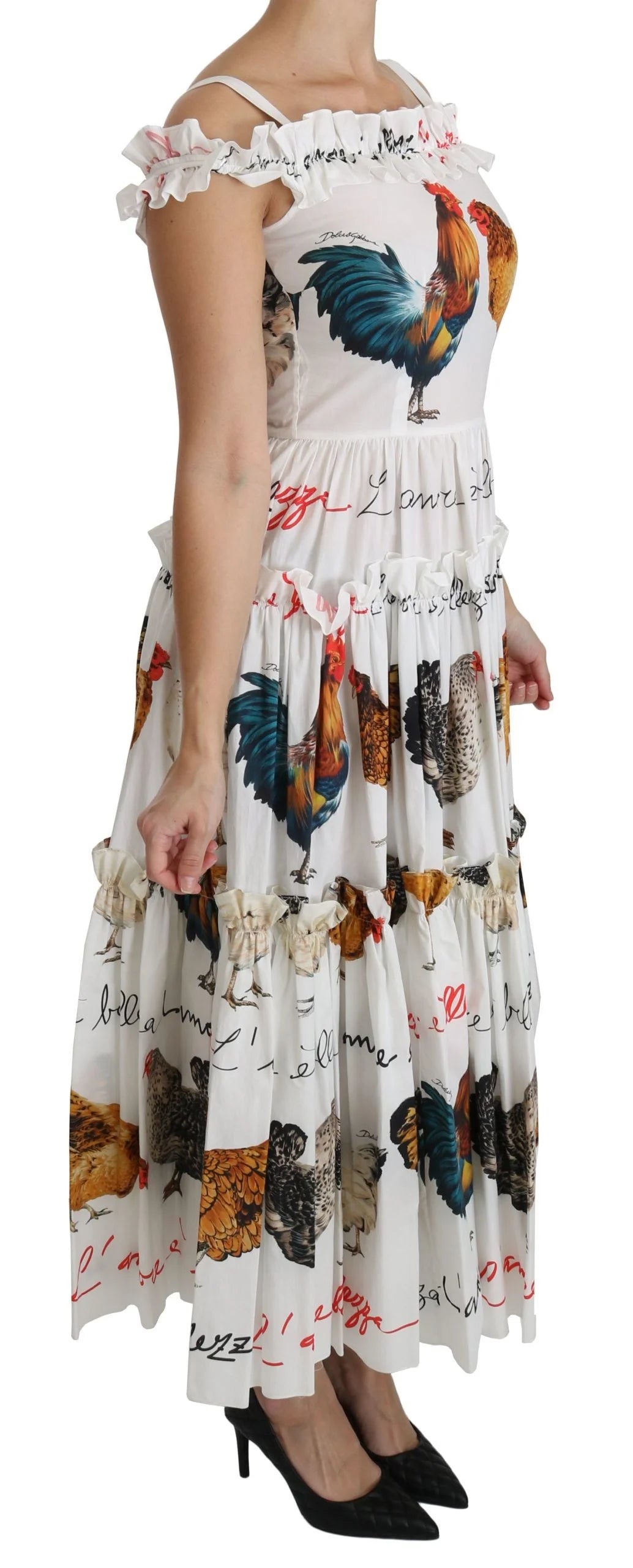 Dolce & Gabbana White Rooster Sheath Midi Cotton Dress - Dresses