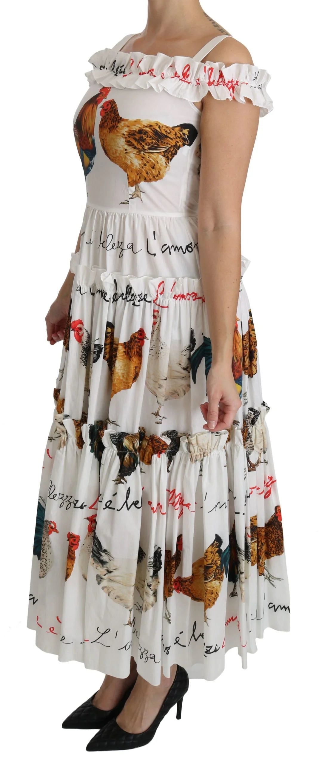Dolce & Gabbana White Rooster Sheath Midi Cotton Dress - Dresses