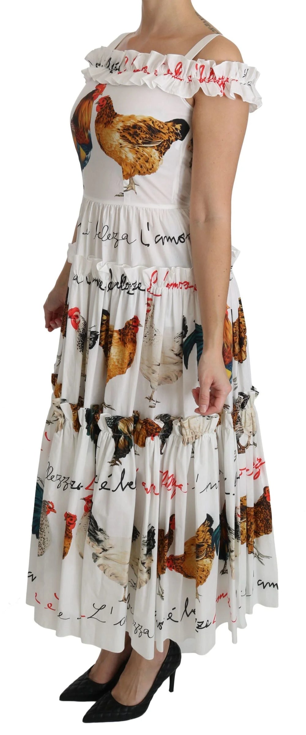 Dolce & Gabbana White Rooster Sheath Midi Cotton Dress - Dresses