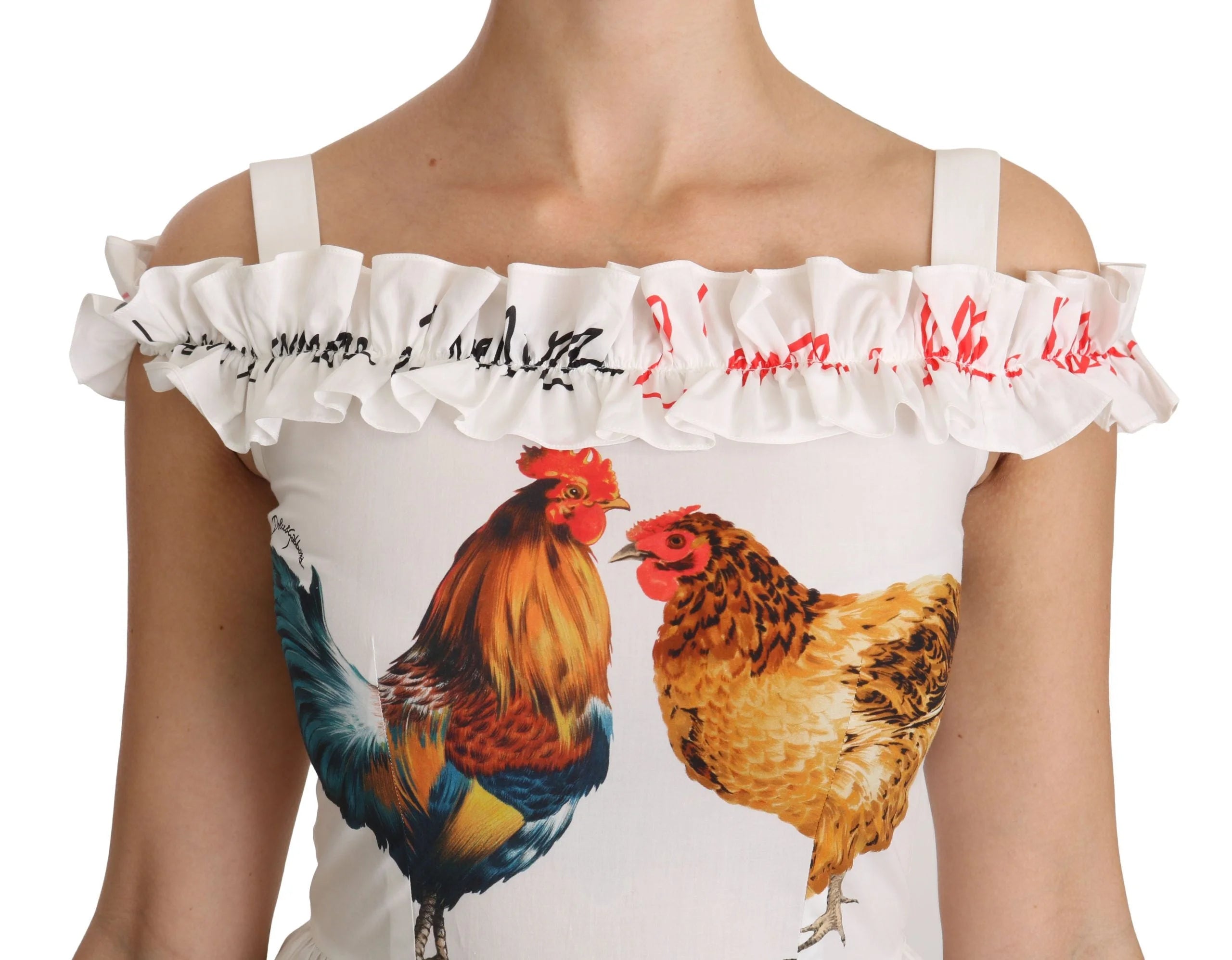 Dolce & Gabbana White Rooster Sheath Midi Cotton Dress - Dresses