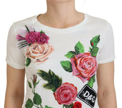 Dolce & Gabbana White Rose DGLogo Printed Short Sleeves Top - IT36|XXS - T-Shirts