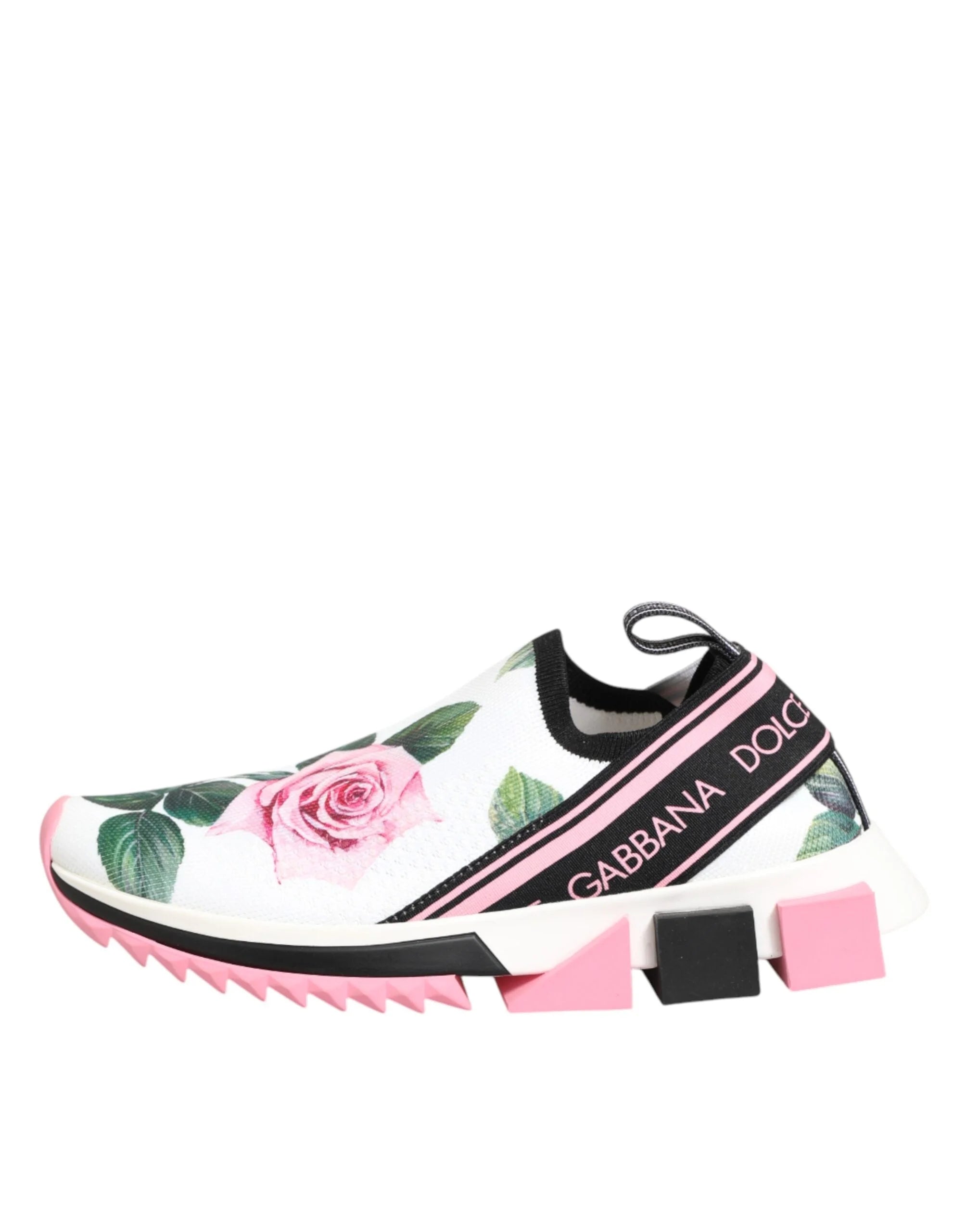 Dolce & Gabbana White Rose Print Sorrento Sneakers Shoes - EU37.5/US7