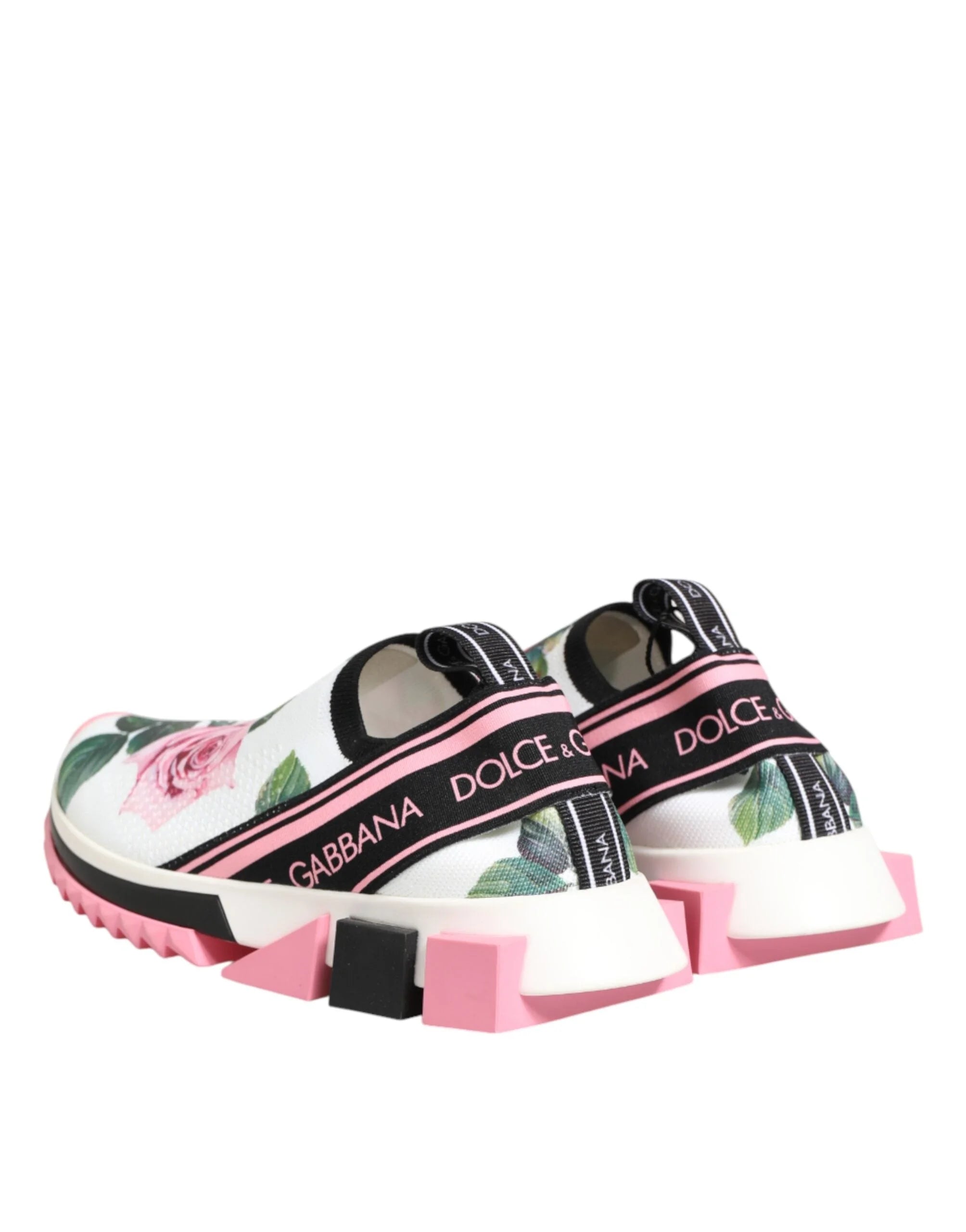 Dolce & Gabbana White Rose Print Sorrento Sneakers Shoes - EU37.5/US7