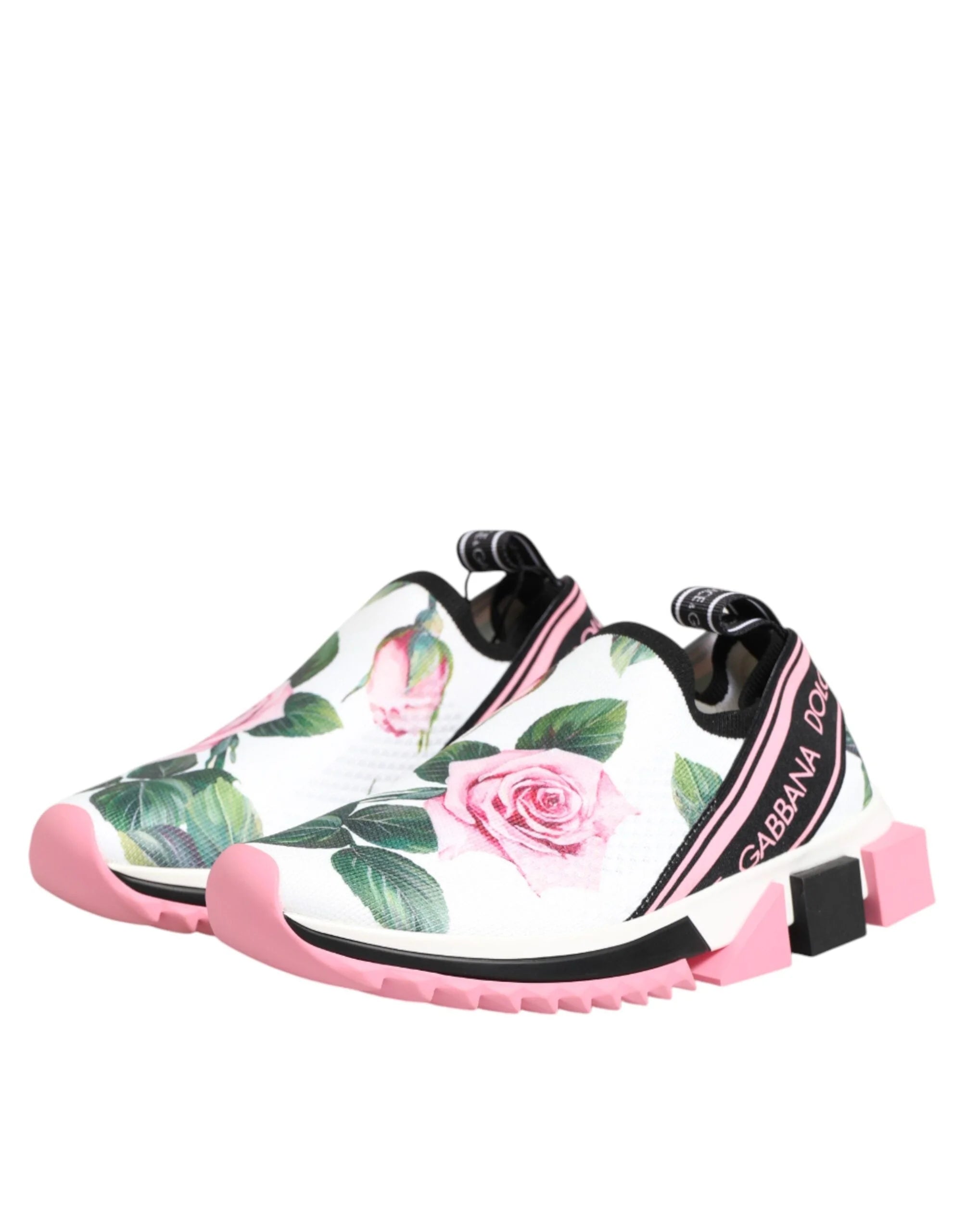 Dolce & Gabbana White Rose Print Sorrento Sneakers Shoes - EU37.5/US7
