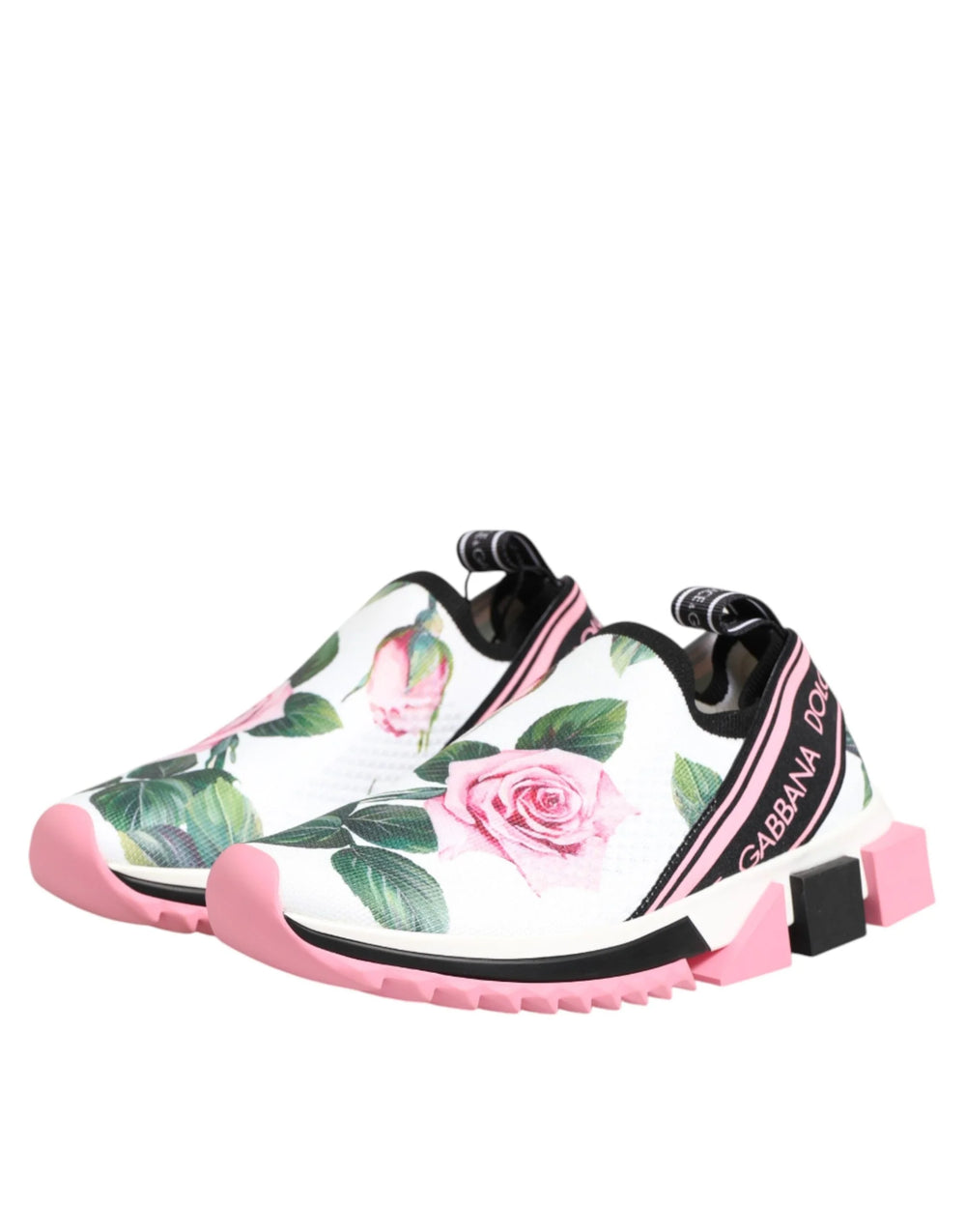 Dolce & Gabbana White Rose Print Sorrento Sneakers Shoes - EU37.5/US7