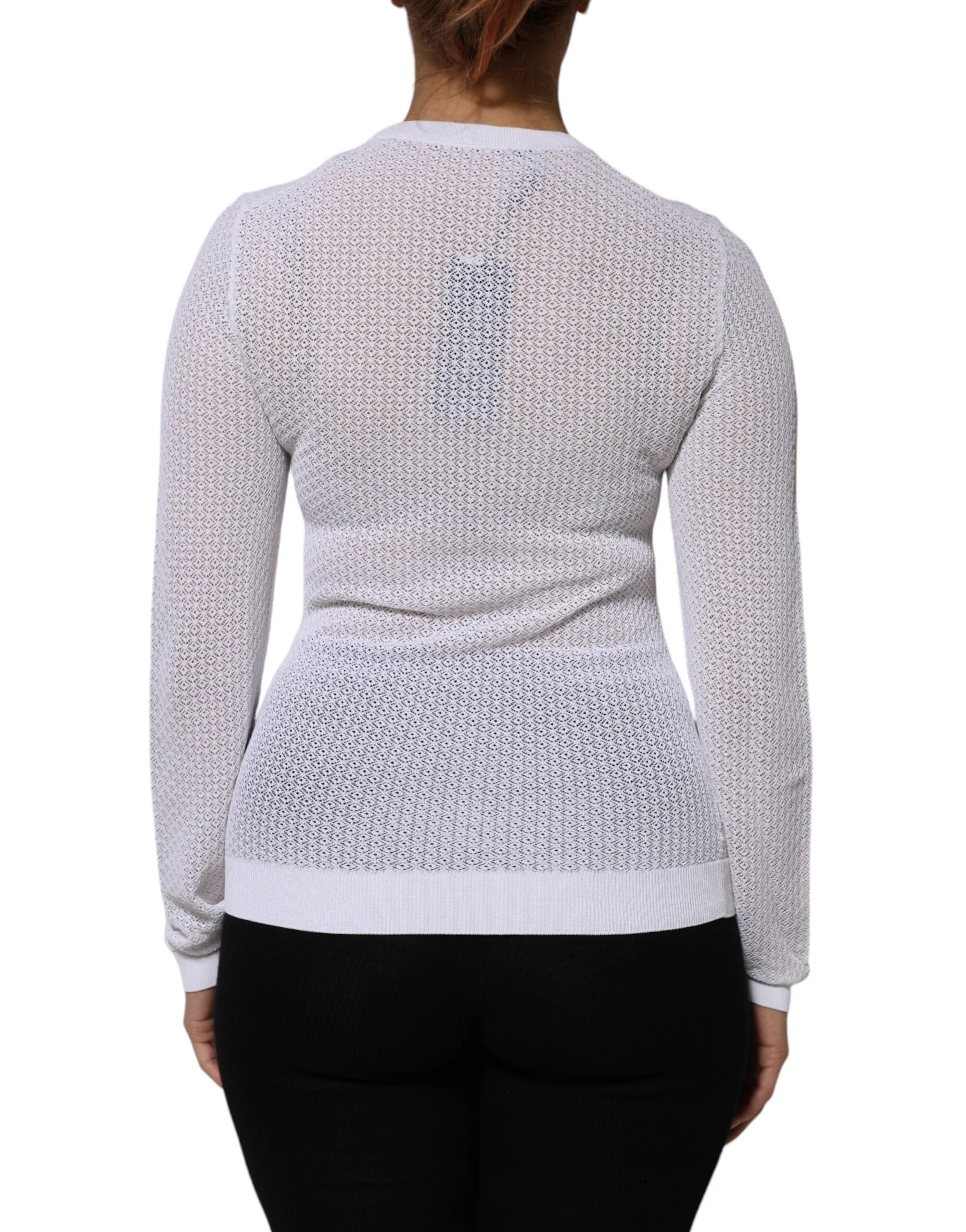 Dolce & Gabbana White Round Neck Long Sleeves Pullover Top - IT42|M - Sweaters