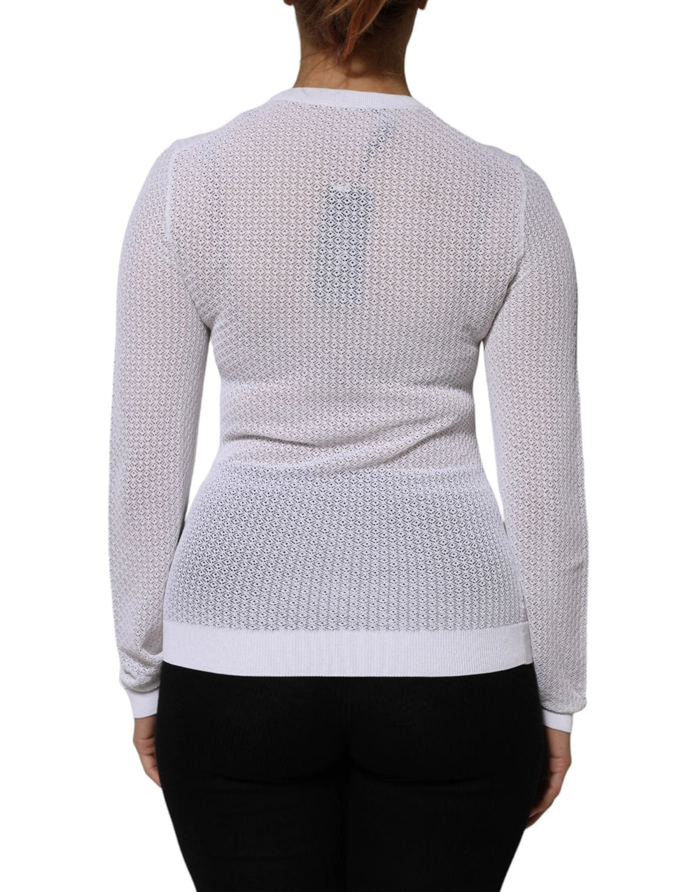 Dolce & Gabbana White Round Neck Long Sleeves Pullover Top - IT42|M - Sweaters