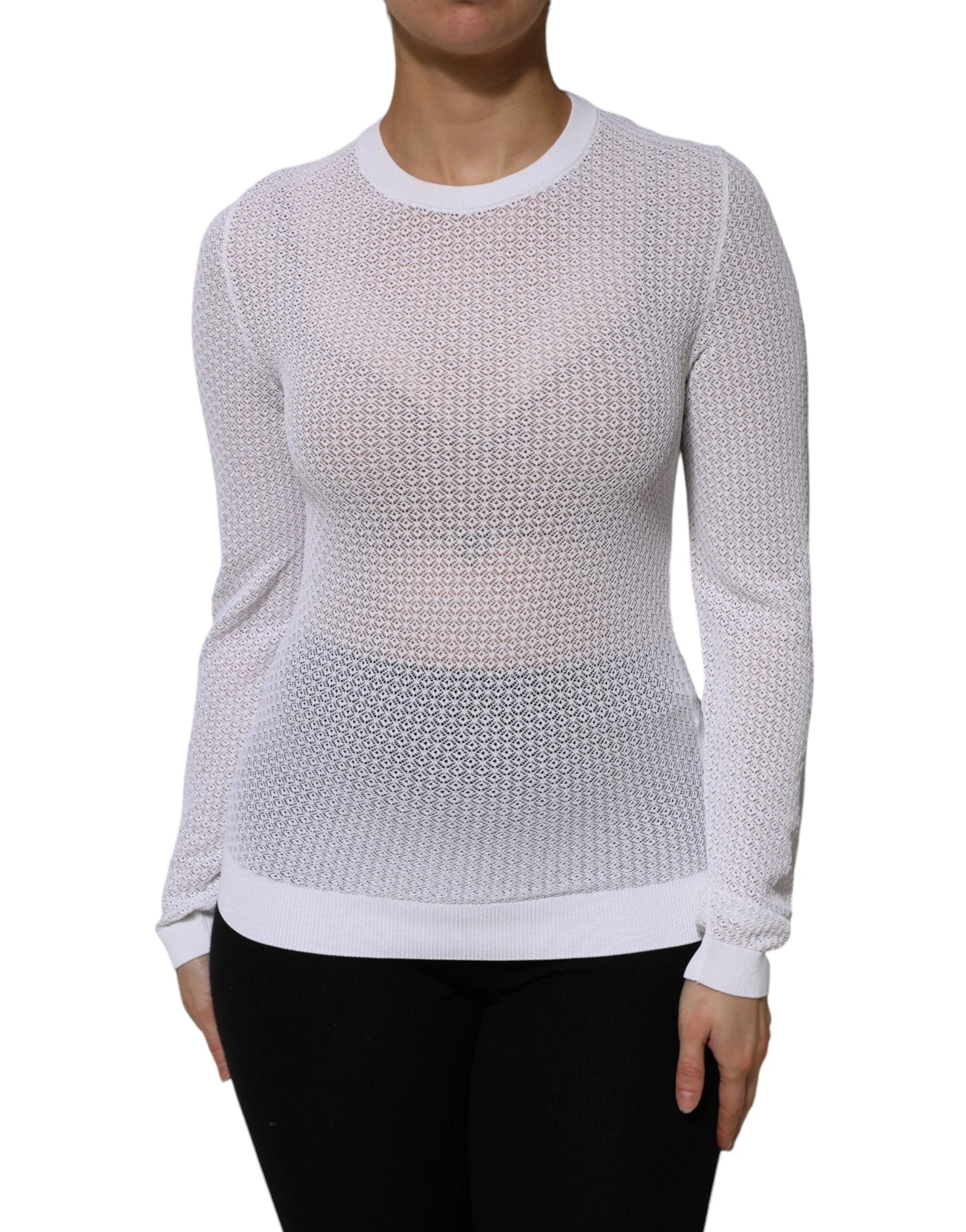 Dolce & Gabbana White Round Neck Long Sleeves Pullover Top - IT42|M - Sweaters