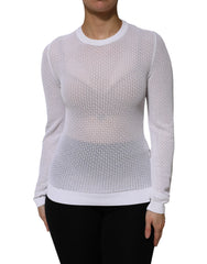 Dolce & Gabbana White Round Neck Long Sleeves Pullover Top - IT42|M - Sweaters