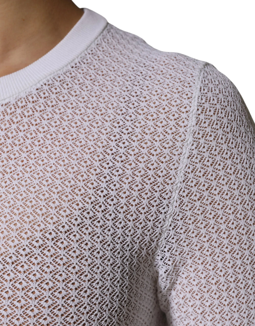 Dolce & Gabbana White Round Neck Long Sleeves Pullover Top - IT42|M - Sweaters