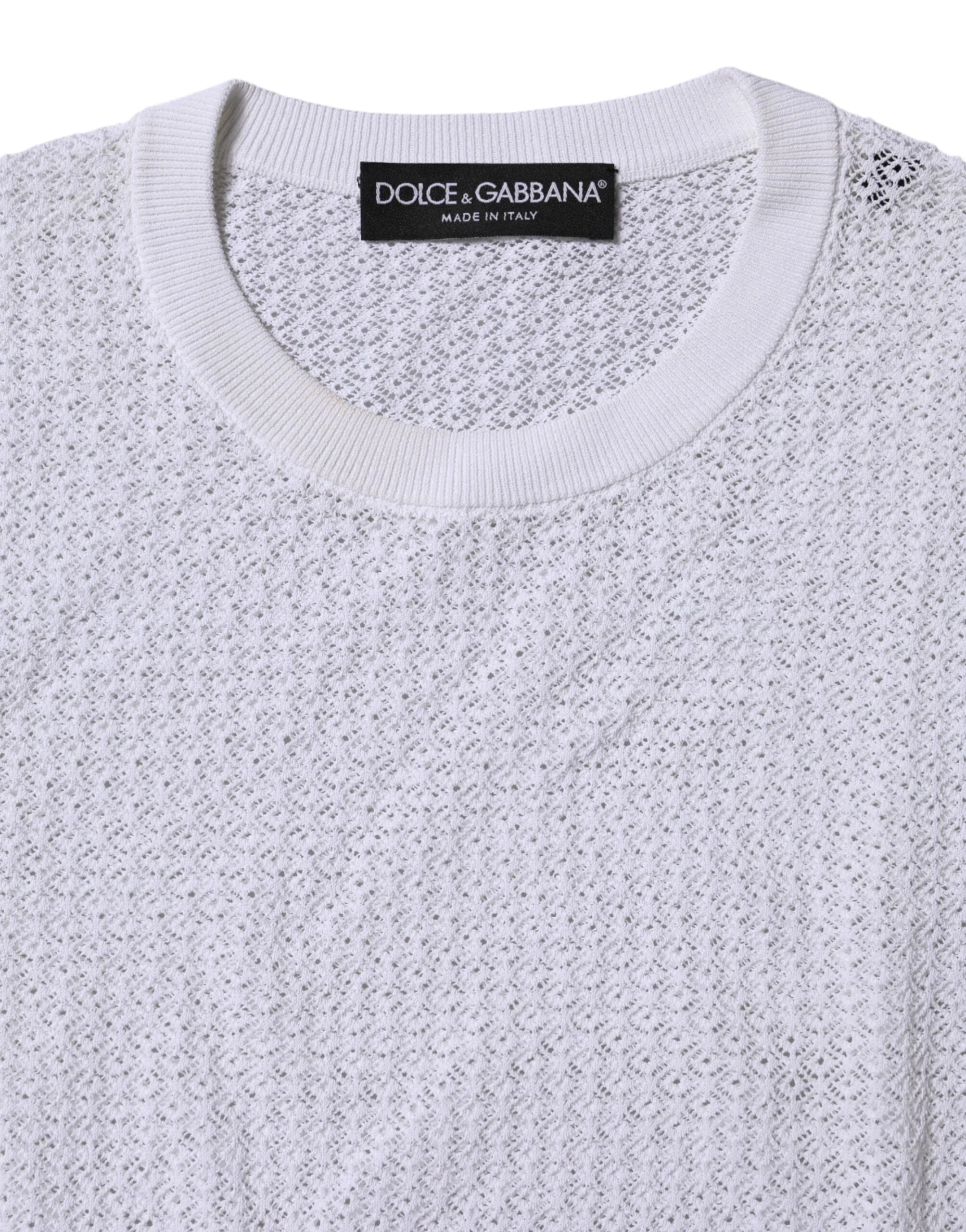 Dolce & Gabbana White Round Neck Long Sleeves Pullover Top - IT42|M - Sweaters